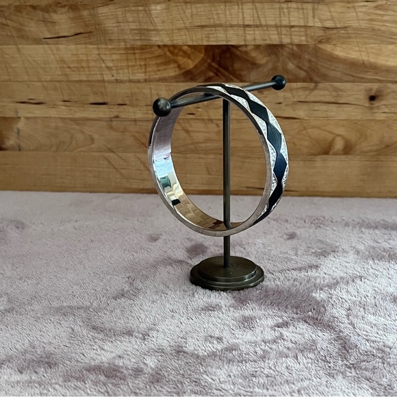 House of Harlow Sunburst Pave Rhinestones Bangle Bracelet Black Leather inlay - Picture 6 of 9